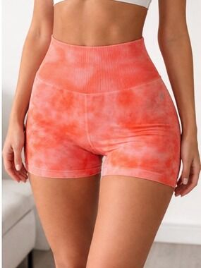 High-Rise Tie-Dye Bike Shorts in Coral